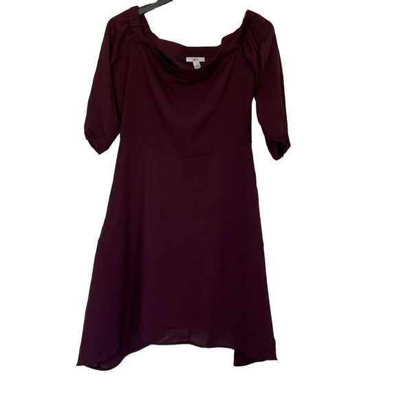 - Bar 111 Womens Burgundy Half Sleeve Swing Off Shoulder Midi Dress Size 4 - Picture 2 of 9